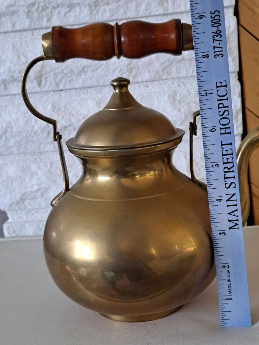 Vintage Brass Teapot With Wooden Handle And Hinged Lid  Collectible Home Decor